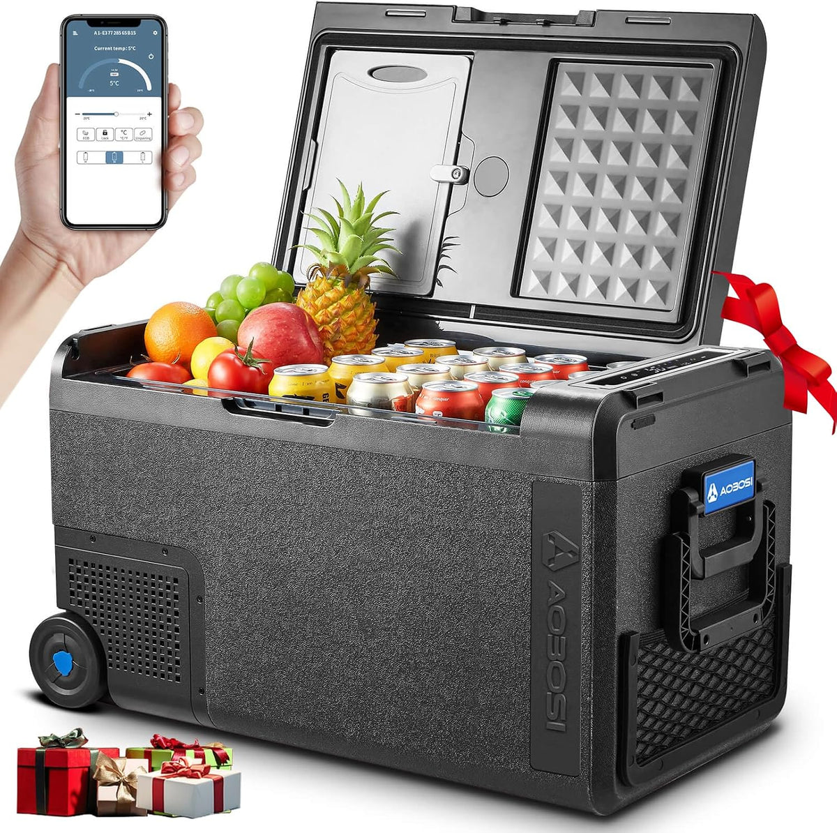 AAOBOSI Kompressor, 230 V, 38 L, 12 V, Schwarz, Kühlbox, Kühlbox Auto -20°C bis 20°C, Robuste Kühlbox für Autos, Lastwagen