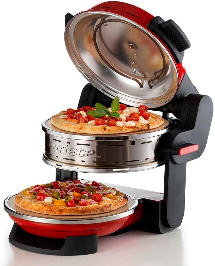 Ariete Pizzaofen, 32 cm, 2300 W, Rot/Schwarz, Forno Pizza Doppio 927, mit 5 Kochstufen, 2 feuerfesten Antihaft-Platten