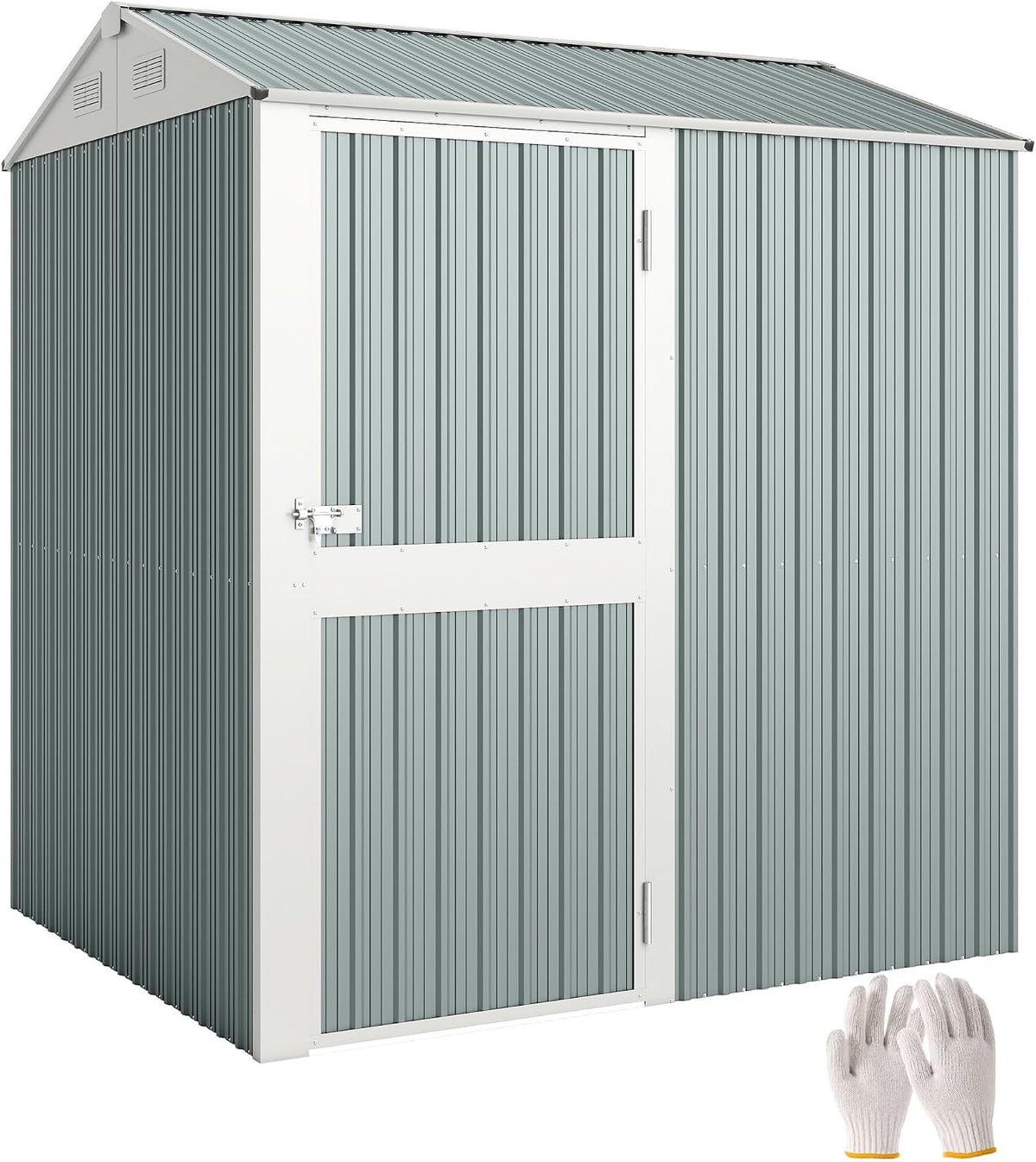 Gerätehaus Outsunny, 209 x 177 x 236 cm, 3,5 m, Hellgrau, Metall ², Hoher Abschließbar Geräteschuppen mit Sattedach Lüftungen