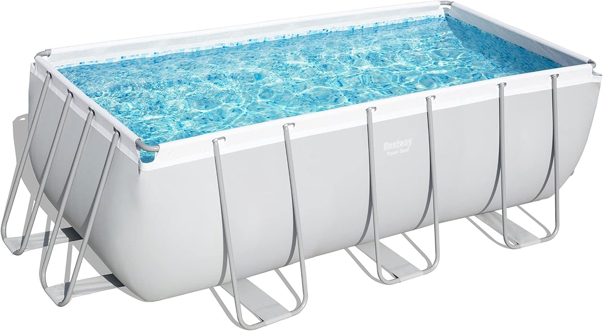 Bestway Stahlrahmenpool, 412 x 201 x 122 cm, Lichtgrau, Power Steel Ersatz Frame Pool ohne Zubehör, eckig