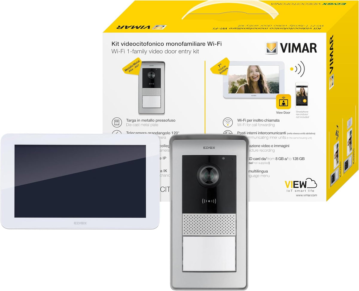 VIMAR Monitor, Weiß/Silber, K42955 Videosprechenalagen-Set enthält, 1-Taste RFID-Klingeltableau mit Regenschutz