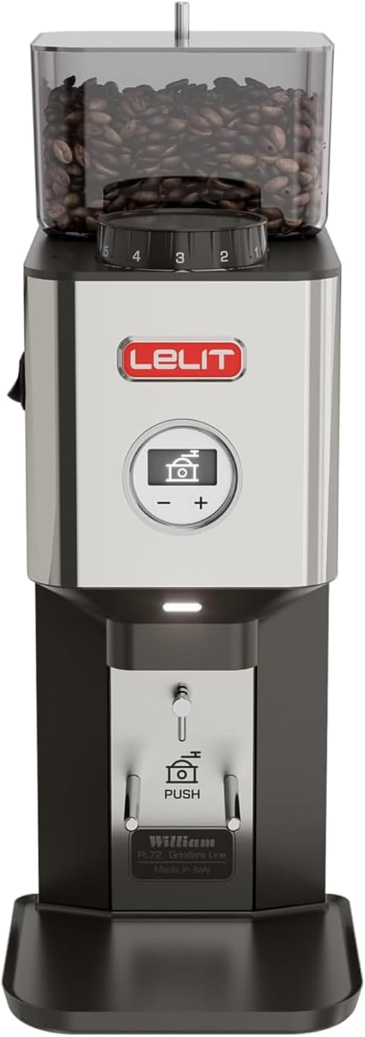 Lelit Kaffeemaschine, Silber/Schwarz, William PL72-P Kaffeemühle mit flachem Mahlwerk - Mit LCC