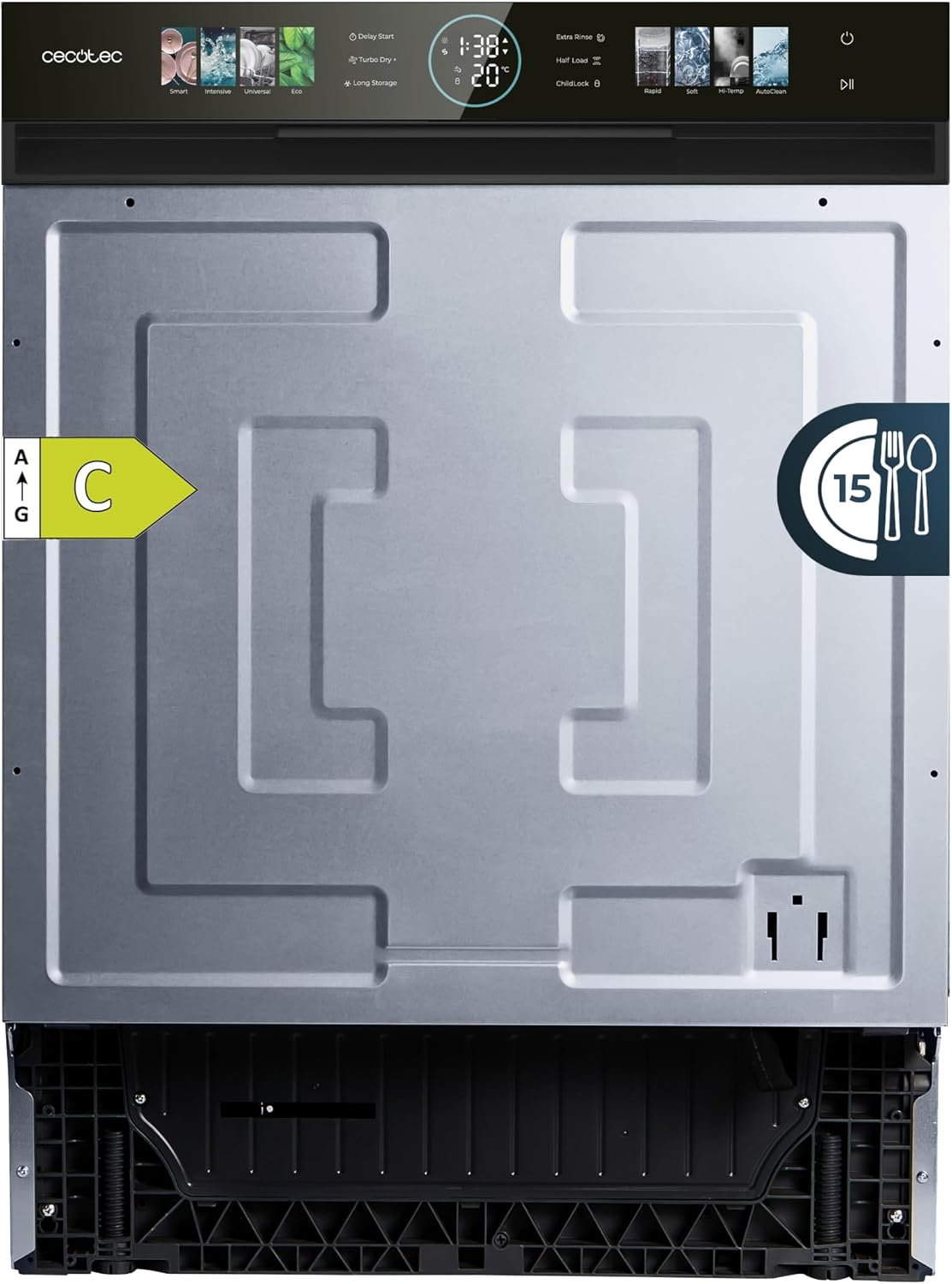 Cecotec Geschirrspüler, 60 cm, 1850 W, Silber/Schwarz, Teilintegrierte Spülmaschine Bolero Aguazero 6620 S-BI C