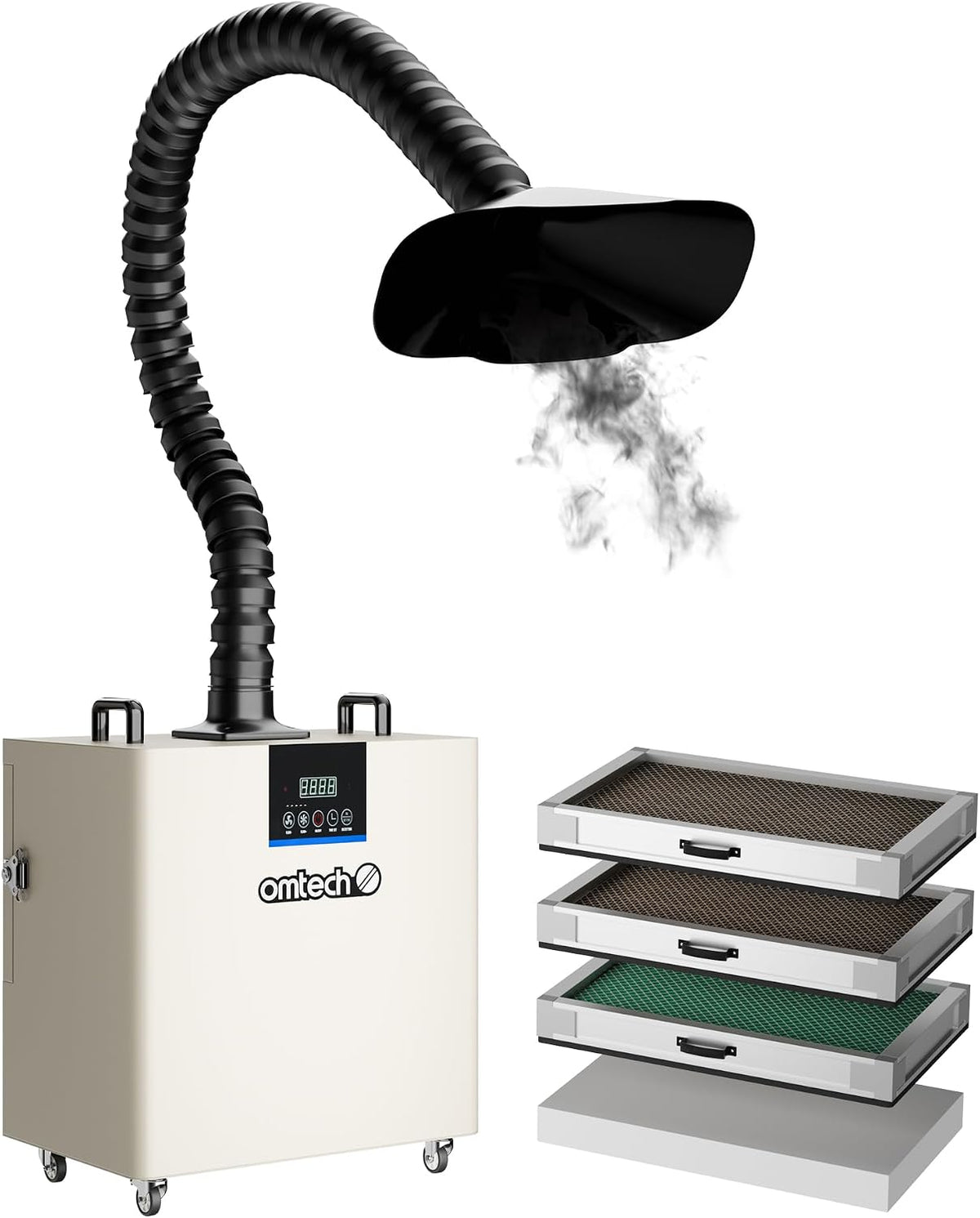 OMTech Elektrowerkzeug, 300 W, Schwarz/Beige, Rauchabsauger LSP-300 4-Stufen-Filter Rauchabsorber
