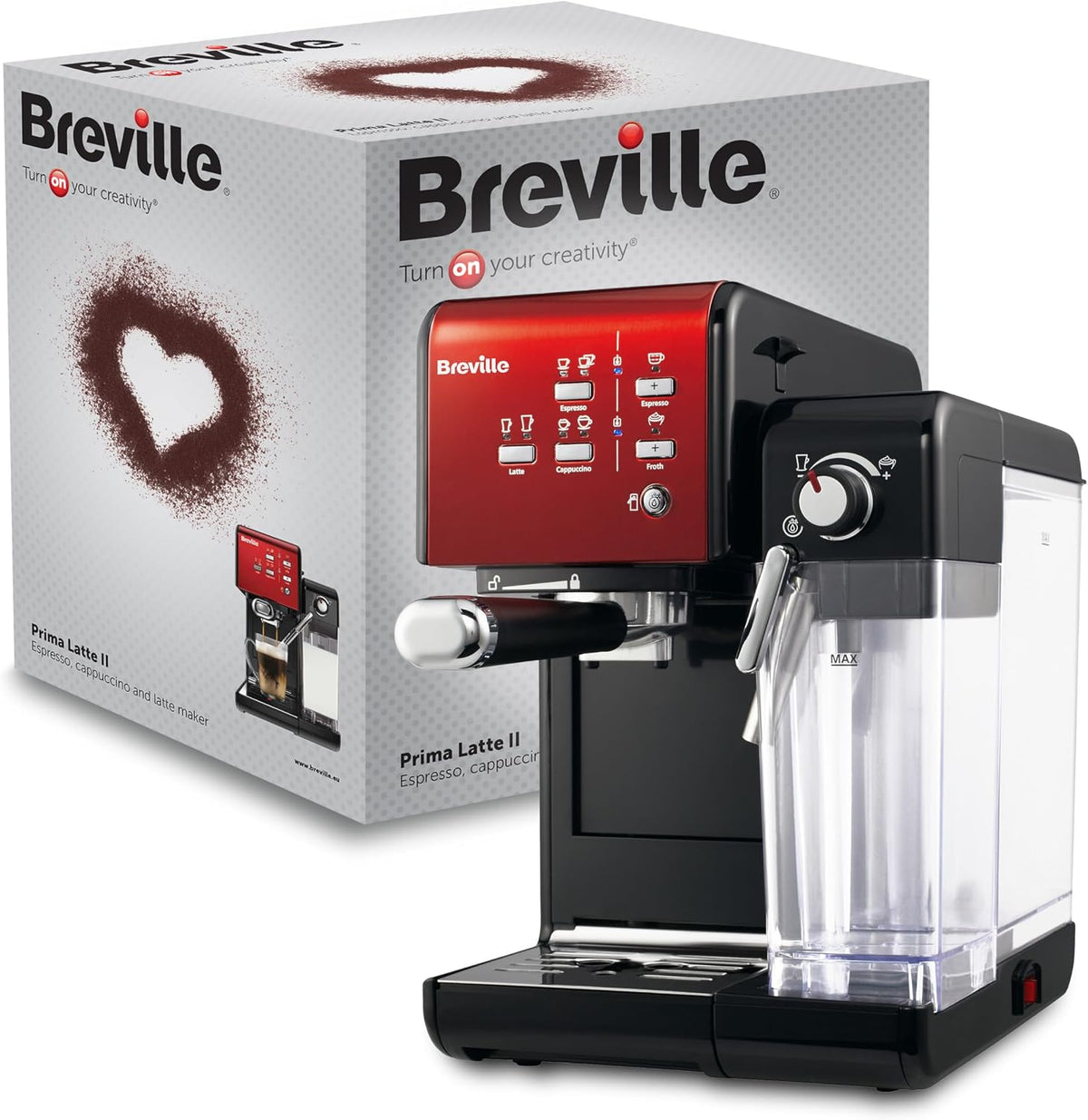 Breville Milchaufschäumer, Rot/Schwarz, Prima Latte II Espresso, Latte- und Cappuccino-Maschine, 15-bar-Profipumpe