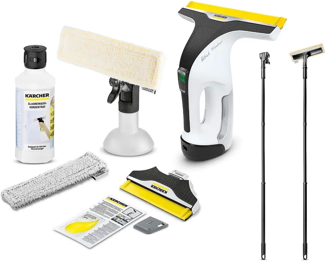 APH Reinigungstechnik Fenstersauger, 1,5m, Weiß/Schwarz/Gelb, Kärcher Akku- WV 7 Signature Line Adv mit Verlängerungsset