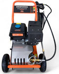 DeTec. Hochdruckreiniger, 250 bar, 420 cm, 10 m, Orange/Schwarz, Benzin 15PS Flächenreiniger, Hochdruckschlauch Dachreiniger Industriereiniger