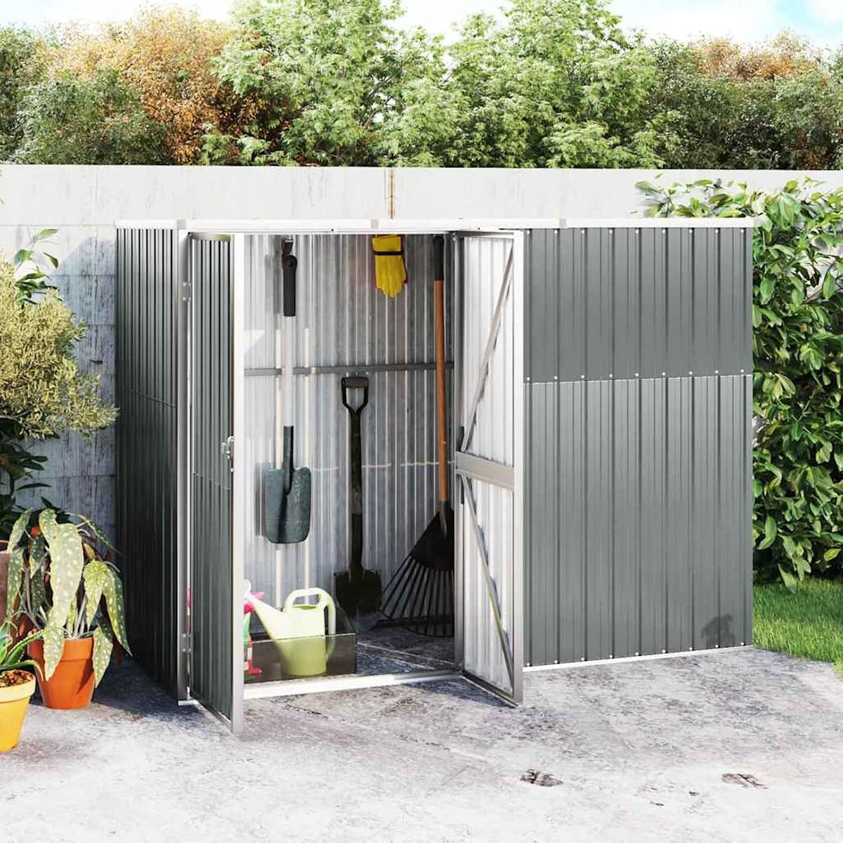 Gerätehaus Gecheer, 225x89x161 cm, Grau, Geräteschuppen Metall Gartenhaus Gartenschuppen