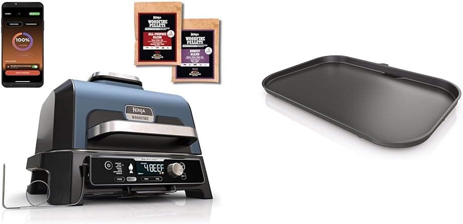 Ninja Outdoor-Grill, Blau/Schwarz, Woodfire Pro Connect XL Elektrischer BBQ Smoker & Grill, kompatibel mit Woodfire BBQ Grill OG850/OG901