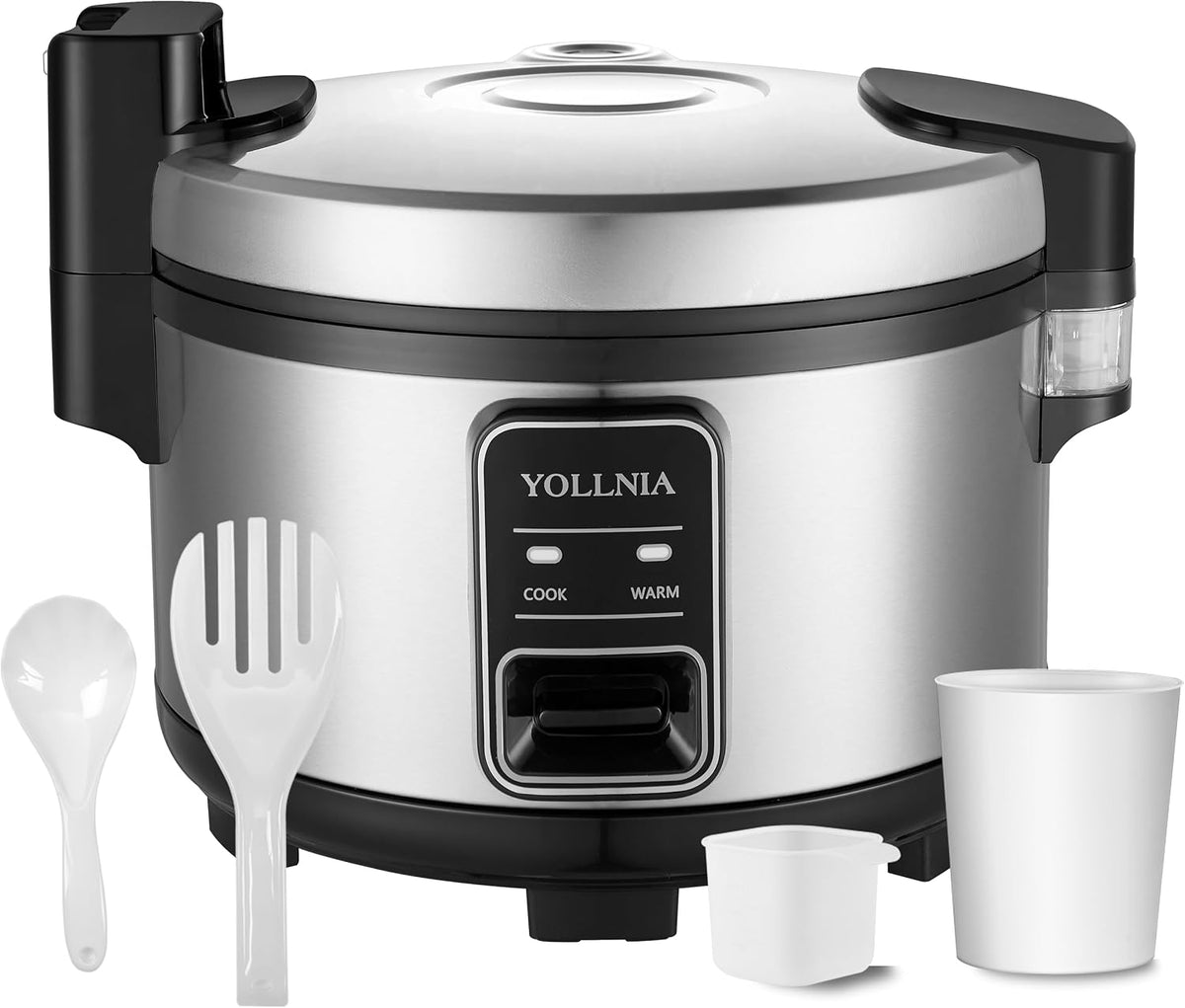 YOLLNIA Geschirrspüler, 11Liter, 1300 W, Silber/Schwarz, Gewerblich Reiskocher für 20-25 Personen, Messbescher & Reislöffel