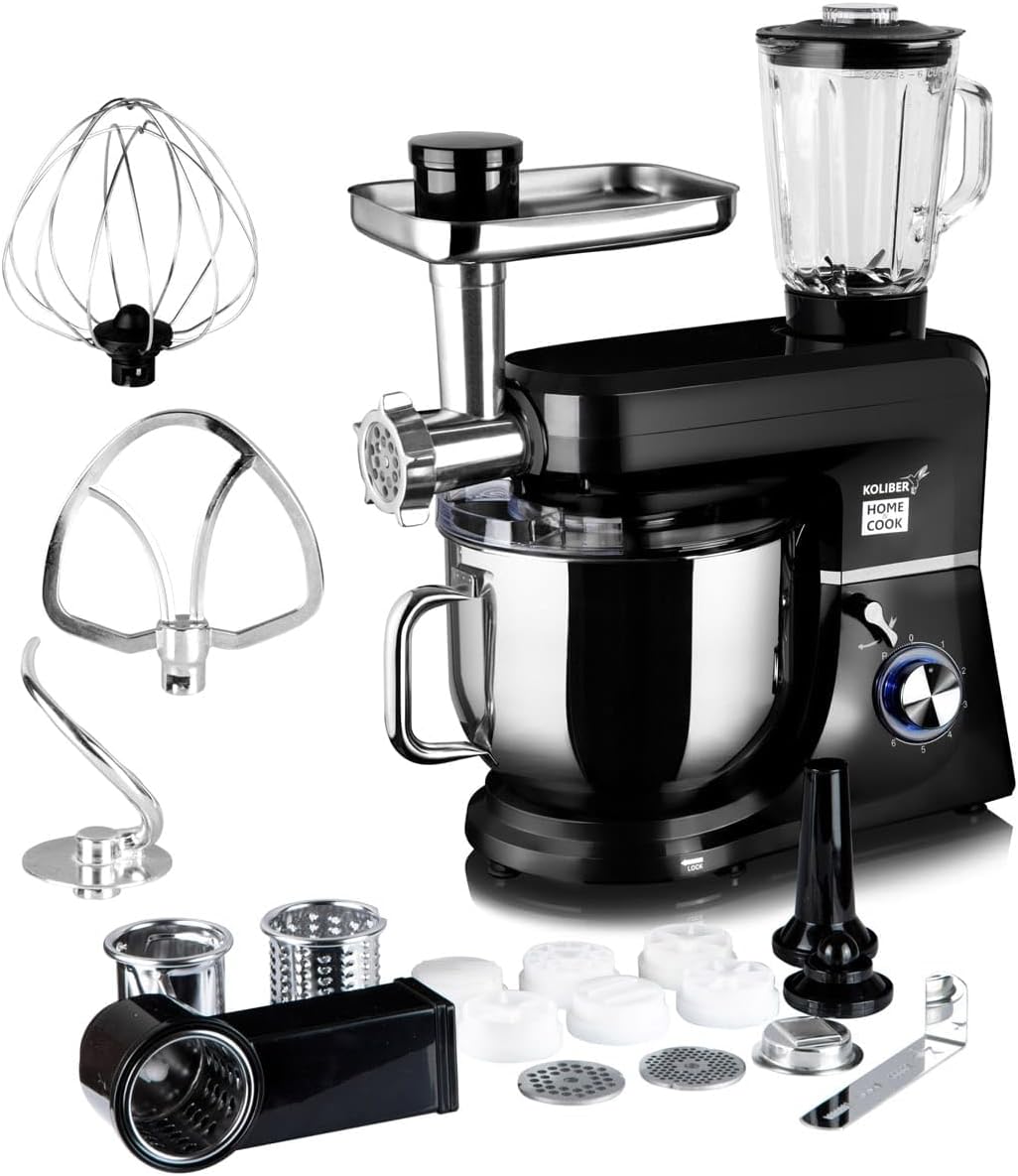 Koliber Knet- & Rührmaschinen, 3500 W, 8 L, Schwarz/Silber, ROBOMAX X Küchenmaschine Multifunktion Fleischwolf Mixer