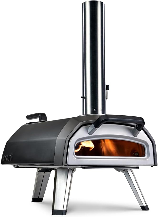 Ooni Pizzaofen, Schwarz/Silber, Karu 2 Multi-Brennstoff Tragbarer Outdoor Ofen, Kochen und Backen, Pizza in 60 Sekunden fertig