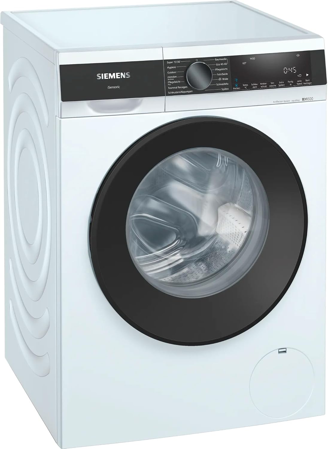 Siemens wu14ut42 Waschmaschine, 9 kg, Weiß/Schwarz, WG44G2040 iQ500, 1400 UpM, Antiflecken-System entfernt 4 Fleckenarten