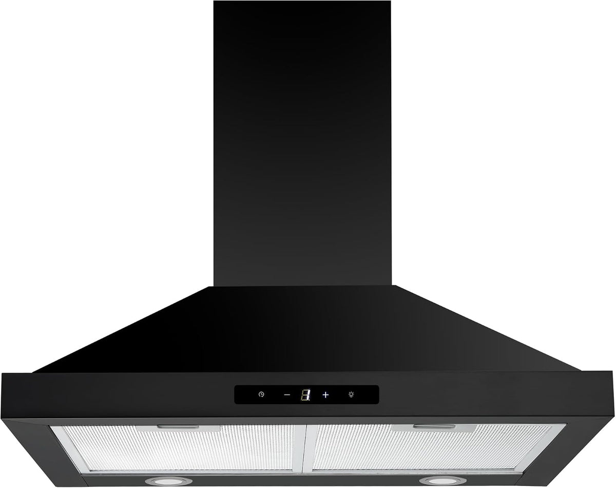 FIREGAS Dunstabzugshaube, 60 cm, 335 m, Schwarz, Edelstahl Wandhaube mit Touch-Steuerung LED Beleuchtung, 3 Stufen