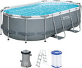 Bestway Stahlrahmenpool, 427 x 250 x 100 cm, grau, Power Steel Frame Pool Set mit Filterpumpe, oval