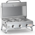 onlyfire Gasgrill, 56,5 × 34 cm, 7Kw, Silber, 3 Brenner Tragbarer, Tisch mit Grillrost, Grillfläche, mit Thermometer