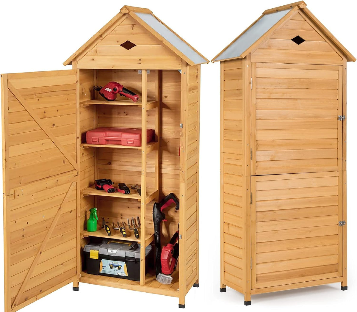 Gerätehaus GIANTEX, 80 x 45 x 177 cm, Hellbraun, Gartenschrank Holz wetterfest Gartenhaus Gartenhütte
