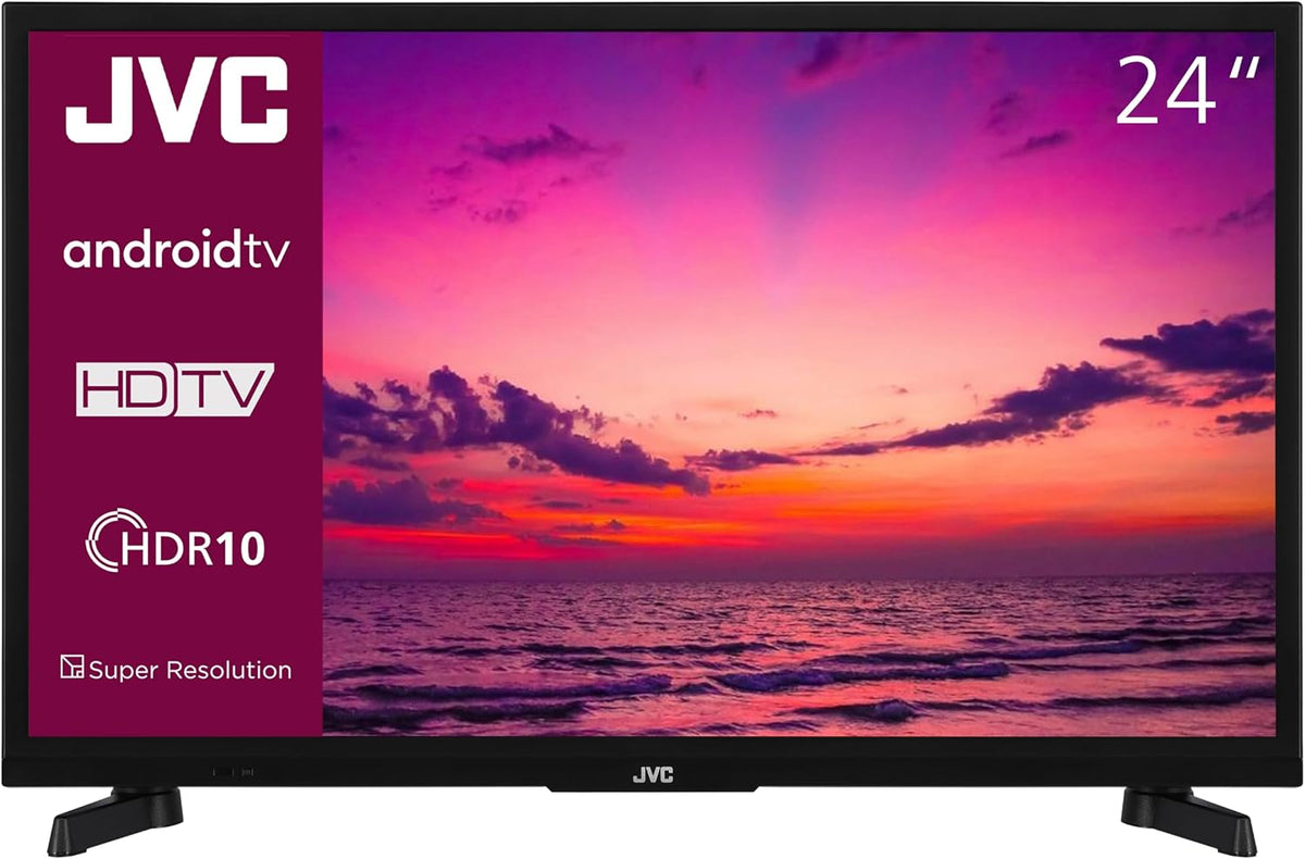 JVC Fernseher, 24 Zoll, Schwarz, Smart TV, Android Smart TV HD-Ready, HDR TV mit Triple-Tuner, LED TV LT-24VAH3455