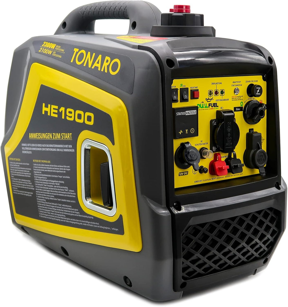 Tonaro Powerstation, Schwarz/Gelb, Stromgenerator Dual Fuel Inverter - mobiler 2300 Watt