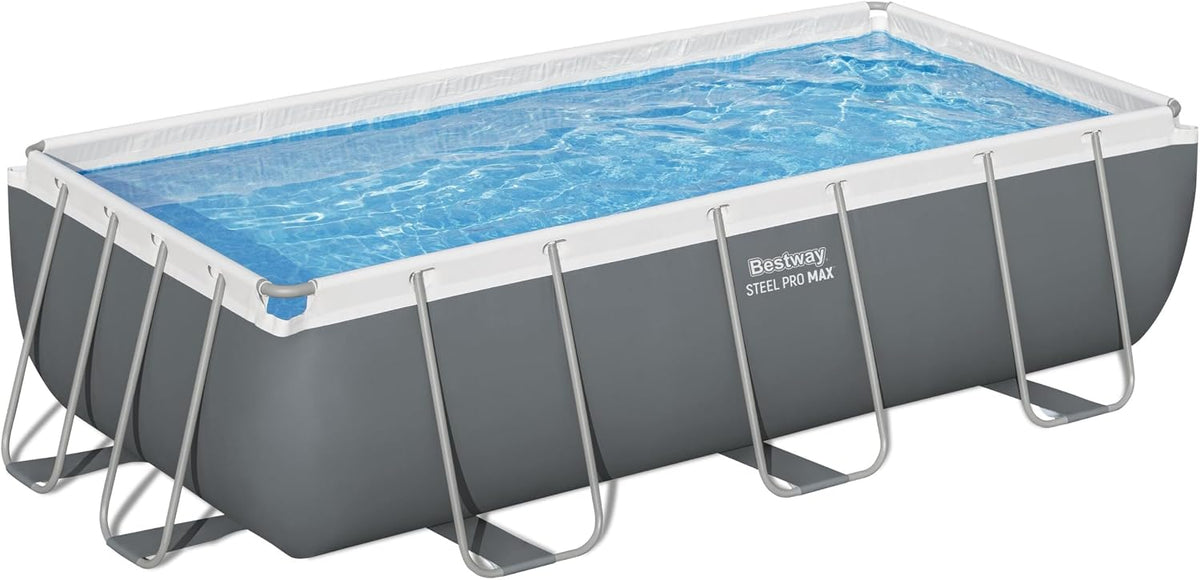 Bestway Stahlrahmenpool, 404 x 201 x 100 cm, grau/weiß, Steel Pro MAX Solo Pool ohne Zubehör, grau, eckig