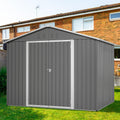 Gegtuon Gerätehaus, 229x192,3x180 cm, Anthrazit, Metall, Geräteschuppen Gartenhaus mit Satteldach, Gartenschrank mit 2 Türen & Stauraum