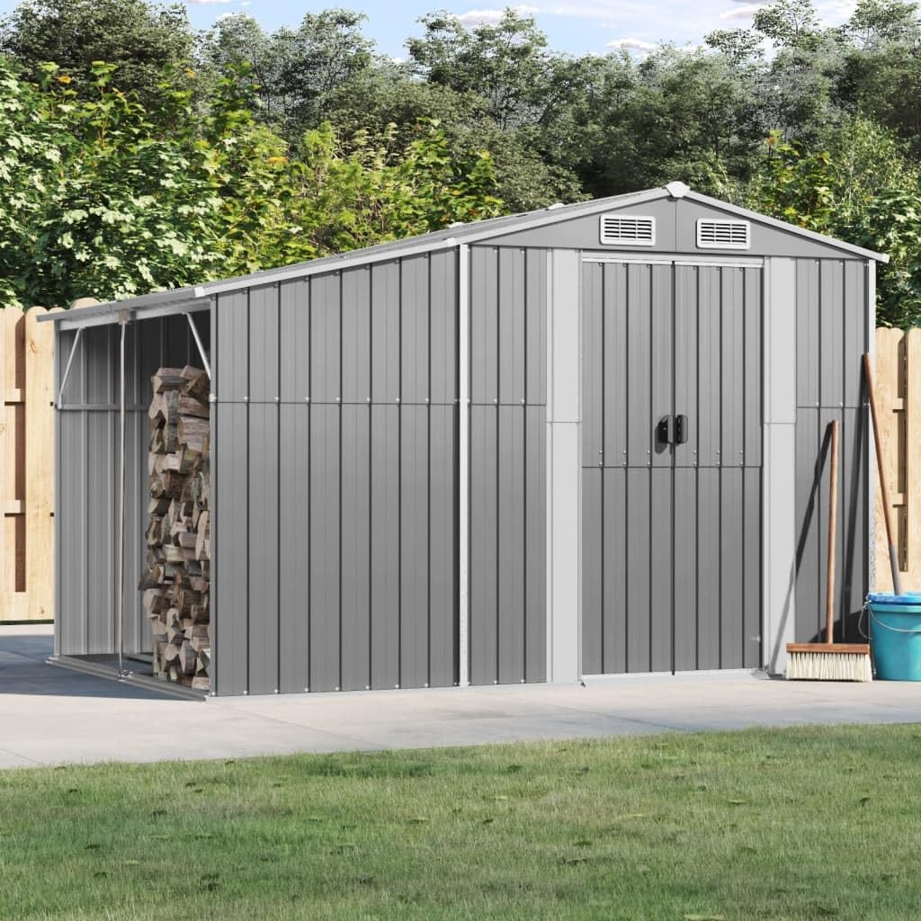 Gerätehaus SECOLI, 277 x 192.5 x 179 cm, Grau, mit Schrägdach Metallunterstand Fahrradgarage Metall