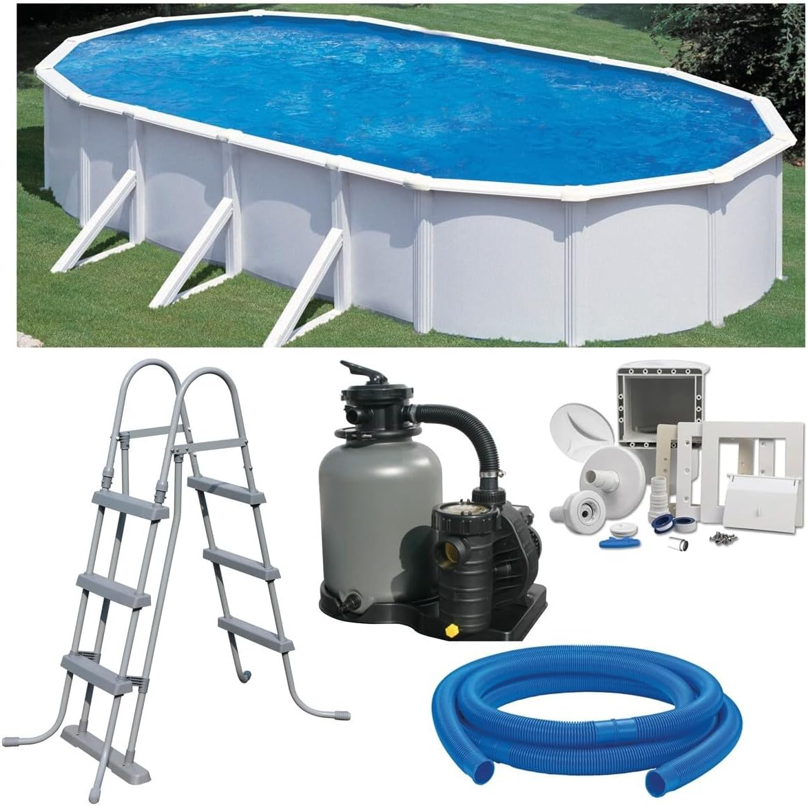 POWERHAUS24 Stahlrahmenpool, 1,20 m, 6 m, weiß/blau/grau, Planet Pool Premium Ovalpool-Set 7, 30 x 3, 75 x, frei aufstellbar