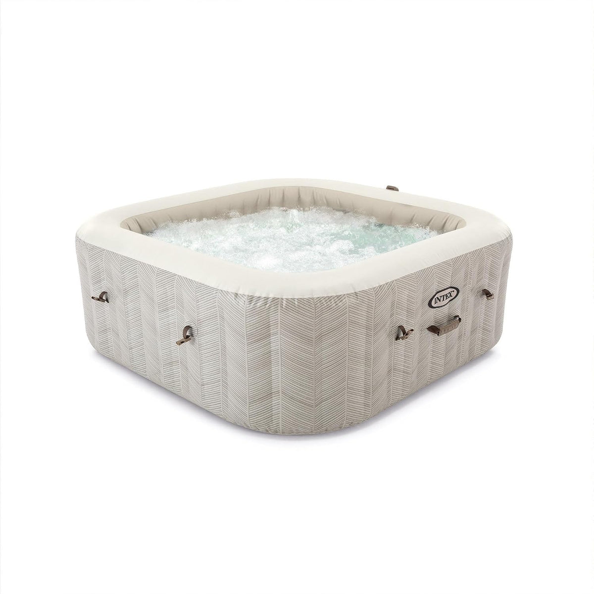 Intex Badewannen mit Sprudelfunktion, 196 x 196 x 71 cm, Beige, 28472NP, Aufblasbarer Whirlpool PureSpa Chevron Deluxe