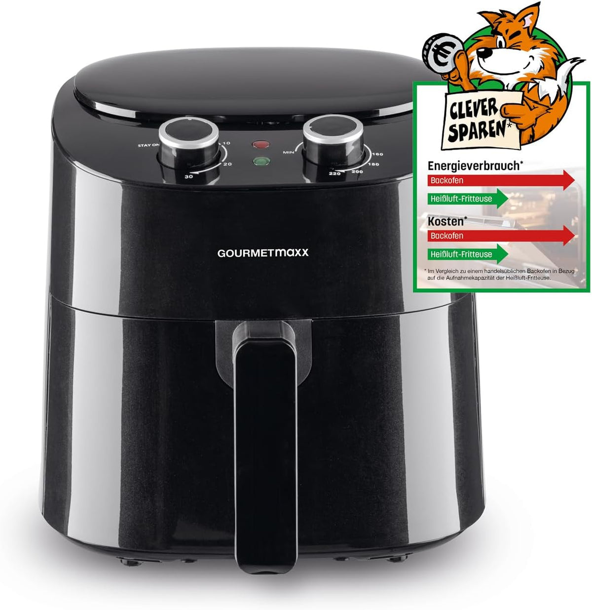 GOURMETmaxx Heissluftfritteuse, 1400 W, 4,5 L, Schwarz, Heißluftfritteuse, Airfryer mit 8 Programmen, Grillen oder Backen ohne Öl