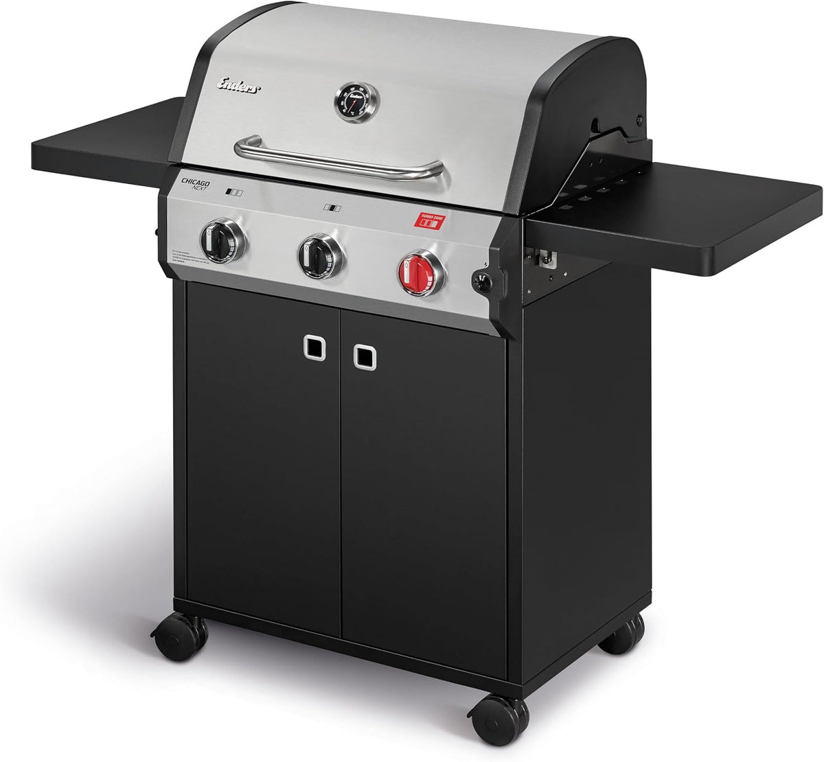 Enders Gasgrill, 10,6 kW, Schwarz/Silber, Chicago Next 3 R Turbo, 3-Edelstahlbrenner, doppelwandige Garhaube, 2 abklappbare Seitenablagen