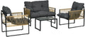 Sofa Outsunny, Grau/Natur, Gartenmöbel Set 4 Stück Gartenmöbel 2-Sitzer- 2 Sessel