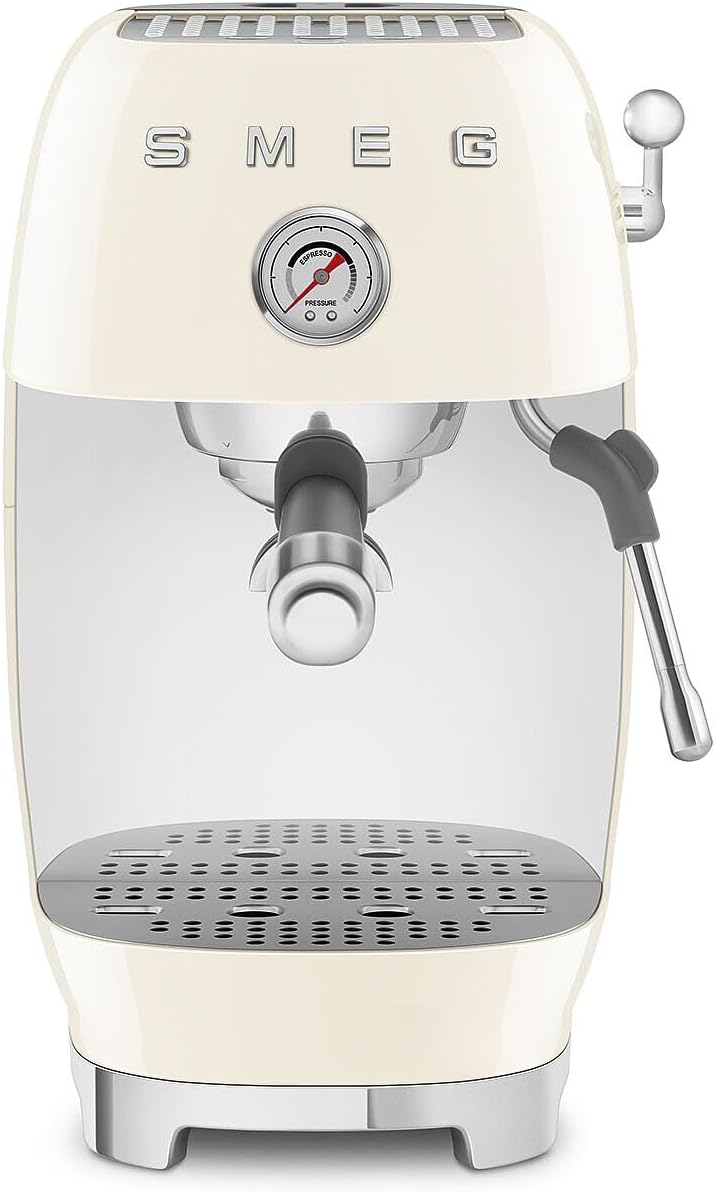 Smeg Kaffeemaschine, 1650 W, 1,4 l, Creme, ECF03CREU Manuelle Espressomaschine, Thermoblock, Cold Brew, Dampfdüse und Manometer