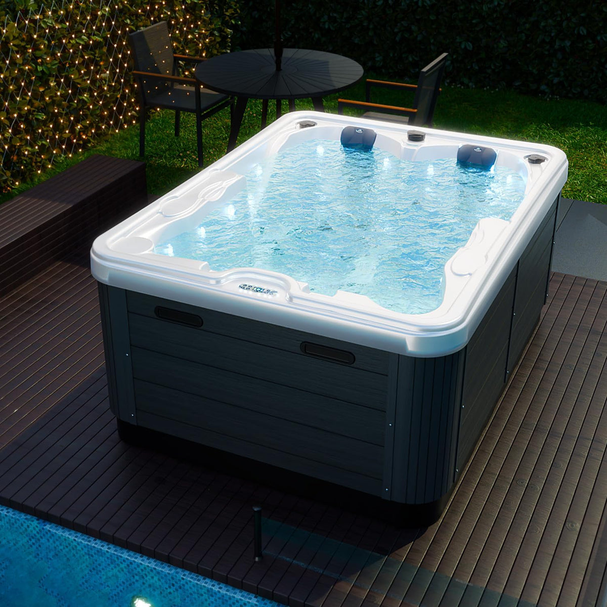 Tronitechnik Badewannen mit Sprudelfunktion, 620 Liter, Weiß/Grau, ® Outdoor Whirlpool Bottaro, 2 Personen, Winterfest isoliert