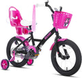 JOYSTAR Fahrrad, 14 Zoll, Schwarz/Rosa, KEANO Zinnia Kinder für Mädchen von 3-5 Jahren, Mädchen mit Stützrädern & Baket & Luftschlangen
