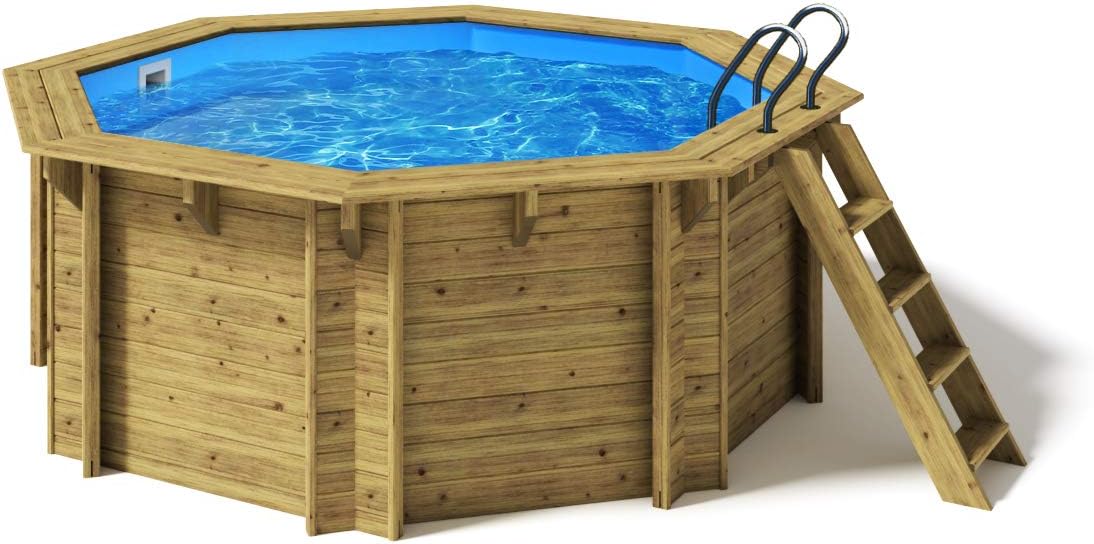 Paradies Pool Stahlrahmenpool, 0,8 mm, Braun/Blau, ® Holz Kalea Komplettset inkl. Sandfilteranlage, Edelstahlleiter Tiefbecken