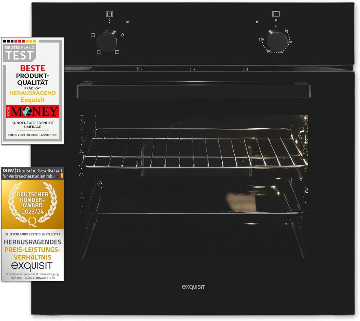 Exquisit Backofen, 59,0 l, 60 cm, Schwarz, Einbau EBE255-020, Energieeffizienzklasse A, Garraum, Einbau