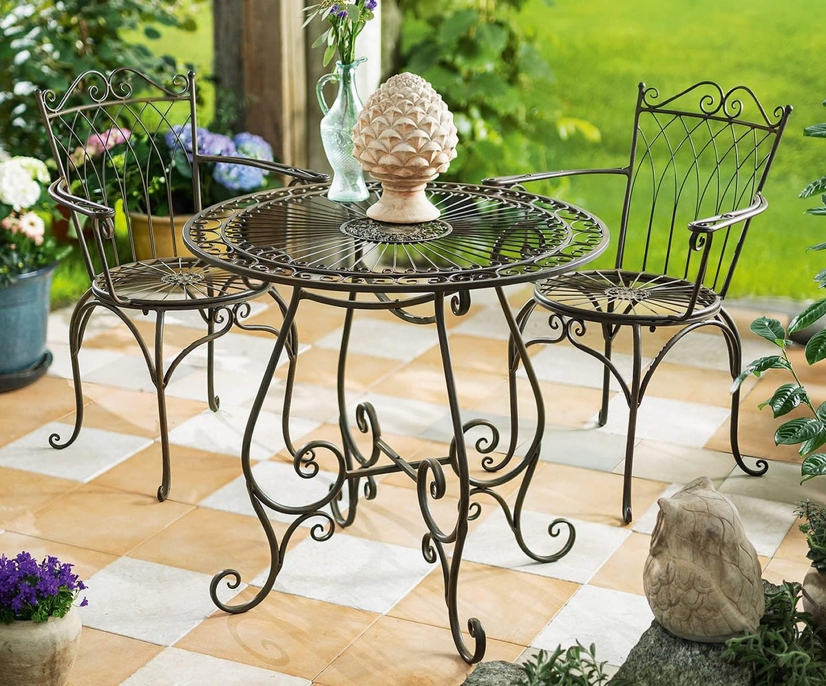 Gartenmöbel-Set Dekoleidenschaft, Dunkelbraun, 3 TLG. Bistro-Set „Flair', Tisch & 2 Stühle aus Metall in Antik-Optik