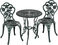 Relaxdays Gartenmöbel-Set, Schwarz/Grün, 3-teilig, Tisch & 2 Stühle, Vintage Balkonmöbel, Aluguss, Garten Sitzgruppe
