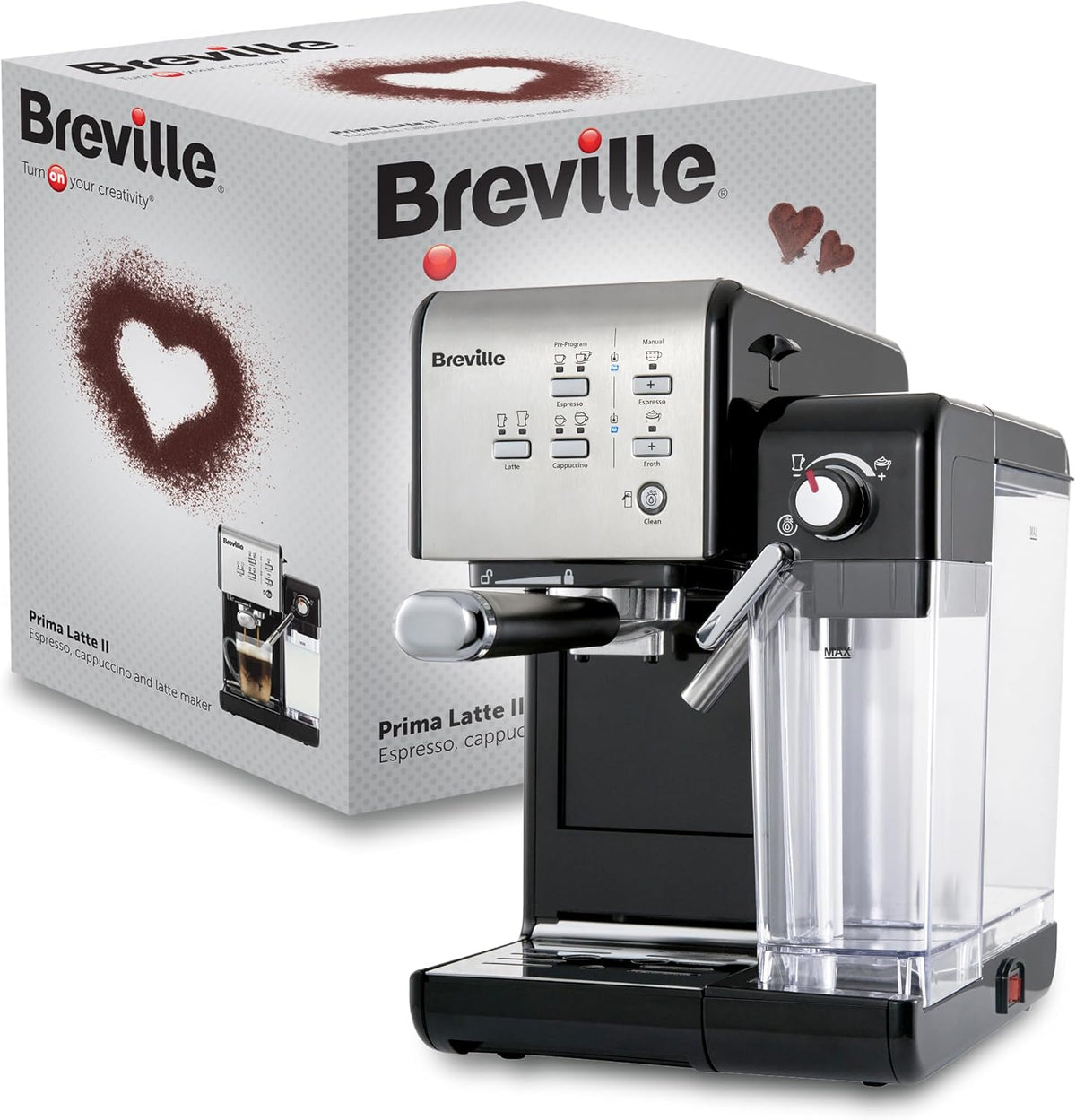 Breville Milchaufschäumer, Schwarz/Silber, Prima Latte II Espresso, Latte- und Cappuccino-Maschine, 15-bar-Profipumpe