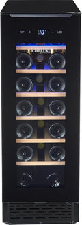 LichtLuxus Weinkühlschrank, 37 dB, 30 cm, Schwarz, Breit (Unterbaufähig) für 20 Flaschen, 1 Zone Weintemperierschrank mit UV-Glastür & Holzablagen