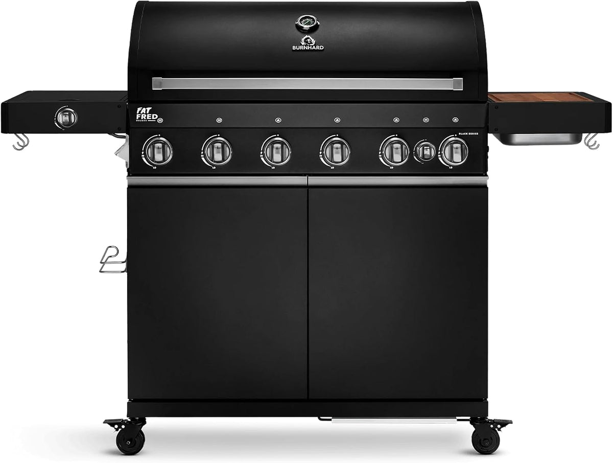 BURNHARD Kochfeld, Schwarz, ® Gasgrill 6-Brenner inkl. BACKBURNER, 900°C Infrarot-Keramikbrenner, Seiten, Gusseisen-Grillrost