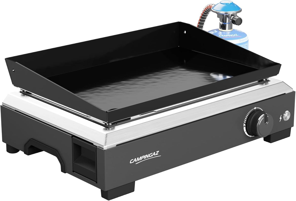 Campingaz Gasgrill, 2,8 kW, Schwarz/Silber, Othello 1 CV Gas-Plancha-Grillplatte, Kochplatte, Tragbarer Tischgrill