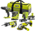 RYOBI Akkuschrauber, 2,0 Ah, 4,0 Ah, 18 V, Grün/Schwarz/Grau, ONE+ 8-tlg, Kombo-Kit R18CK4E-242S, 8-teilig