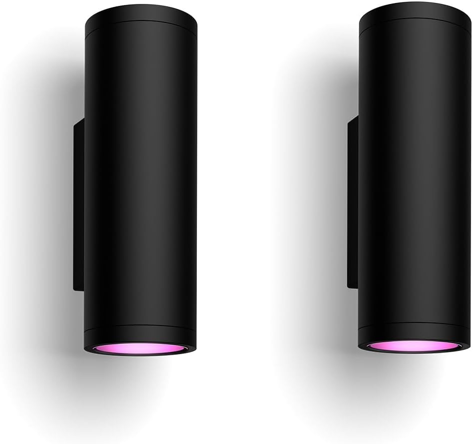 Philips Hue Außenwandleuchten, Schwarz, Smart LED-Wandleuchte für den Außenbereich, dimmbar, bis zu 16 Mio. Farben
