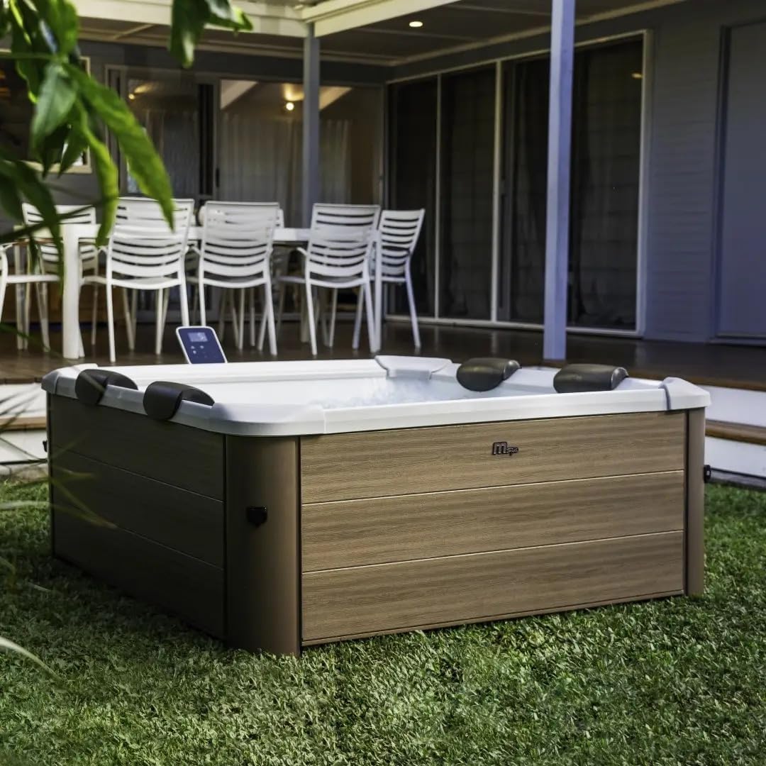 Wellness Point Badewannen mit Sprudelfunktion, 180x180x65 cm, Braun/Weiß, MSpa Whirlpool Oslo Amber Aero Plus, LED-Beleuchtung
