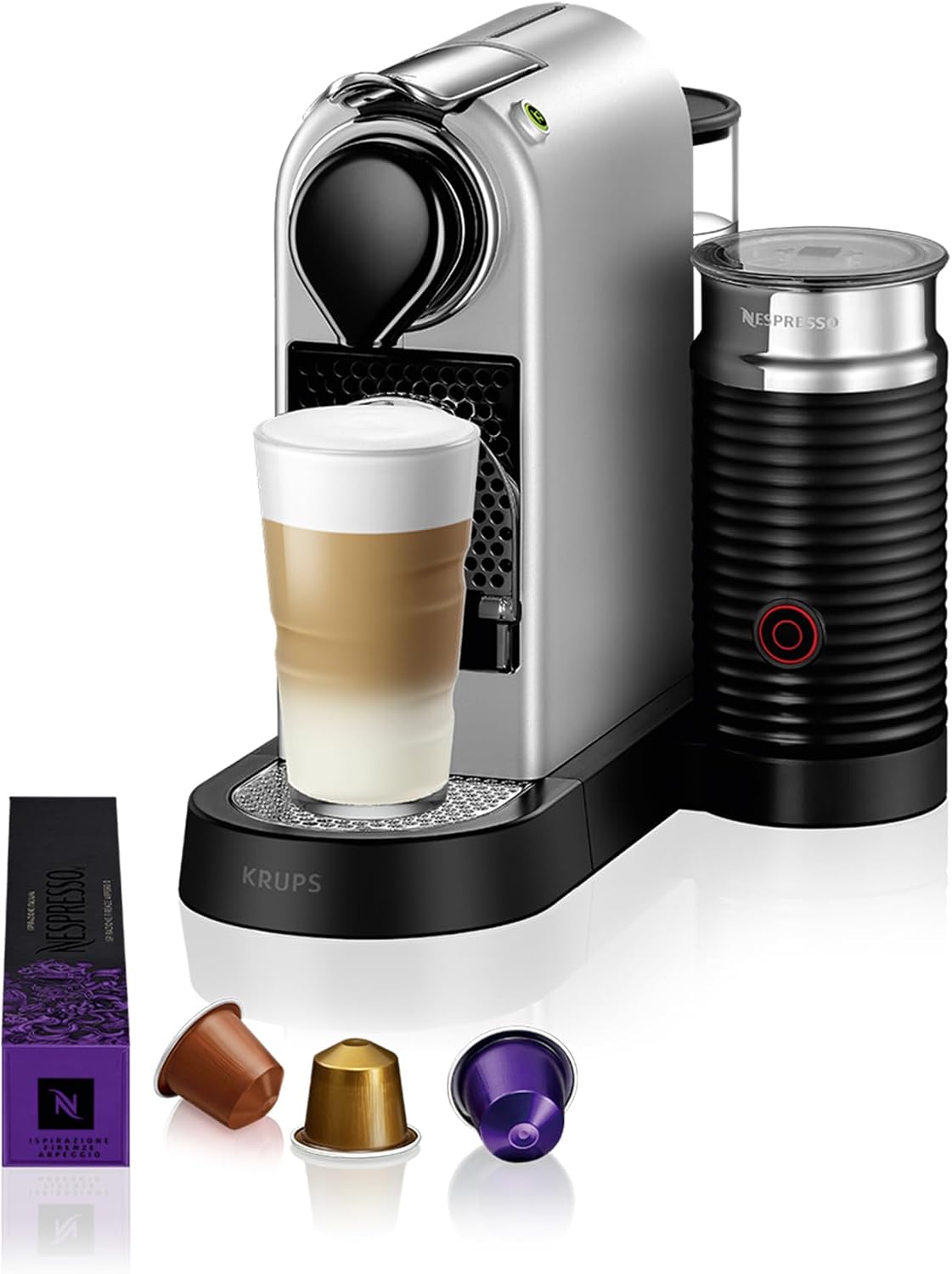 Nespresso Milchaufschäumer, 19 Bar, 1260 W, 1 L, Silber/Schwarz, Krups XN761B Citiz&Milk Kaffeekapselmaschine, automatischen Standby-Modus